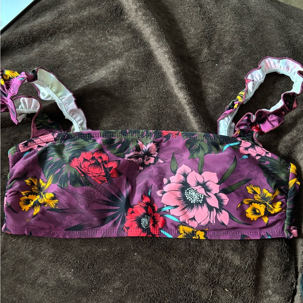 No Boundaries Purple Floral Bikini Top